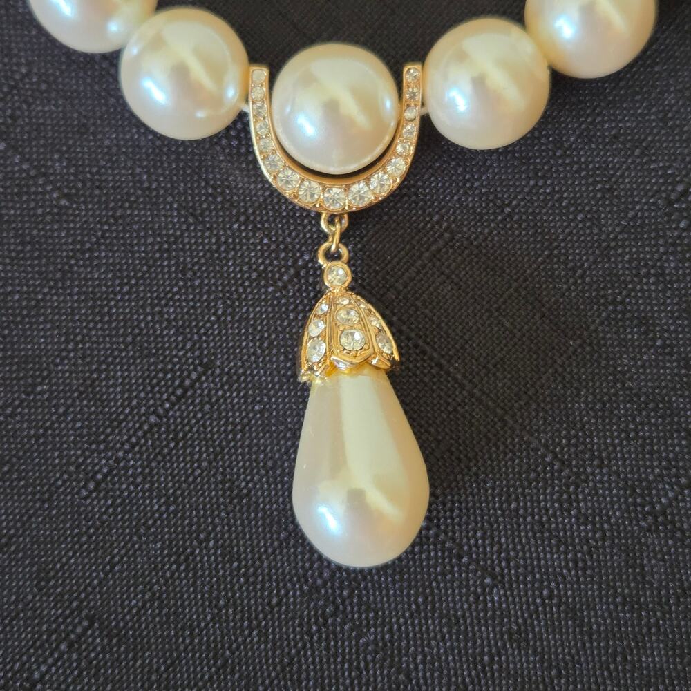 Vintage Marvella Faux Pearl Rhinestone Choker Necklace Ivory Gold Bridal - Picture 10 of 13